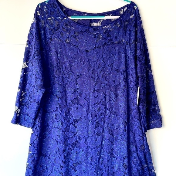 Candalite Dress Plus Size 3XL Blue Glitter Lace Formal Evening Party Prom Dress - Picture 3 of 13